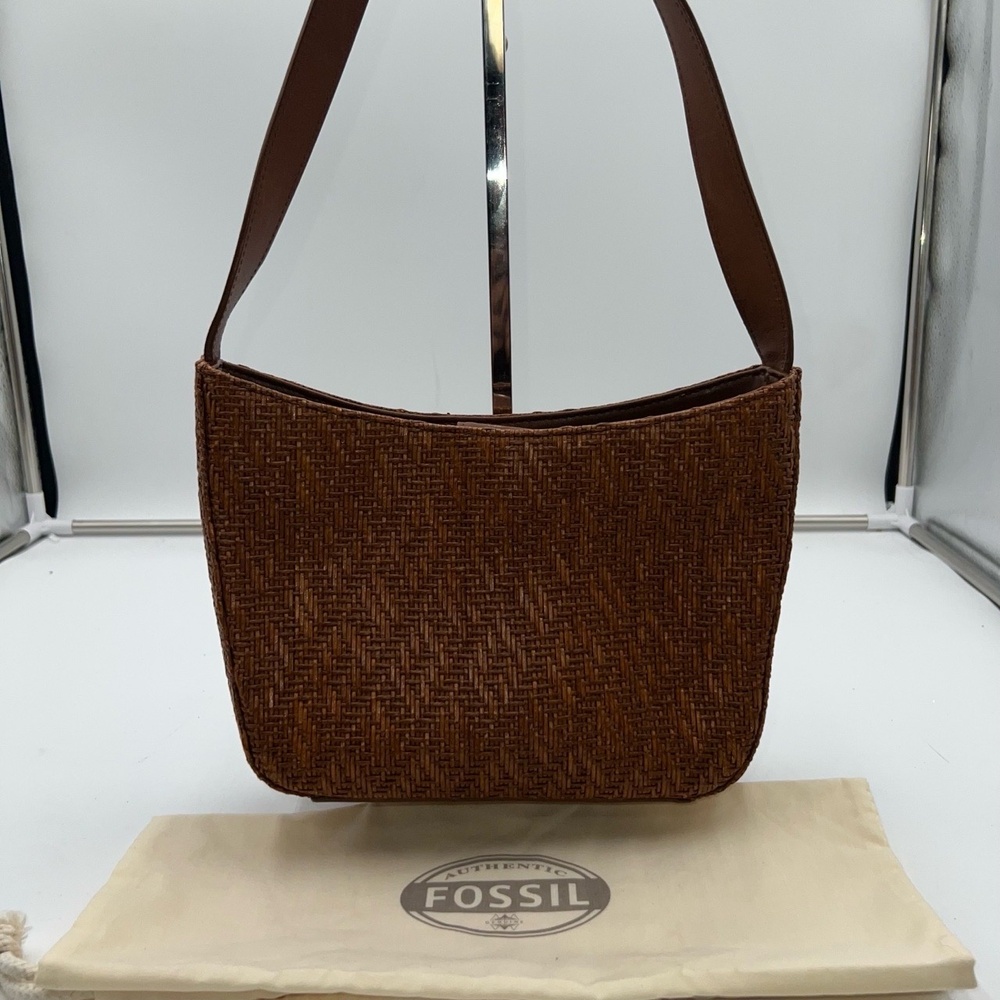 Fossil Woven And Leather Vintage Three Compartment bag